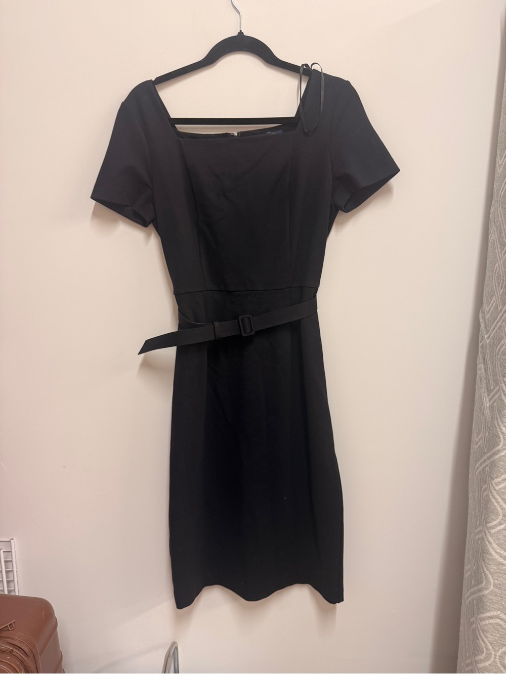 Brooks Brothers Black Square-Neck Sheath Dress with Belt Detail